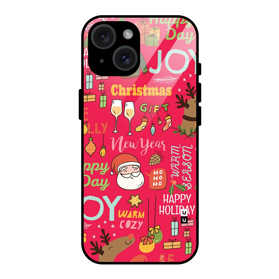Christmas Joy Happy Day Glass Back Case for iPhone 15