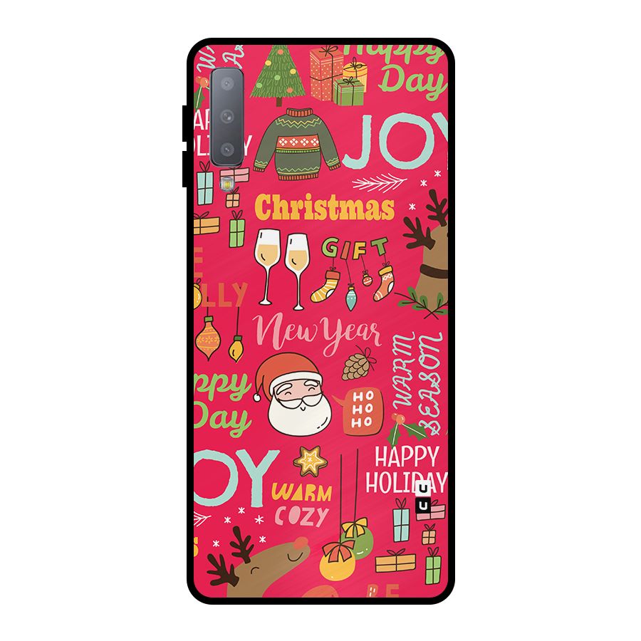 Christmas Joy Happy Day Metal Back Case for Galaxy A7 (2018)