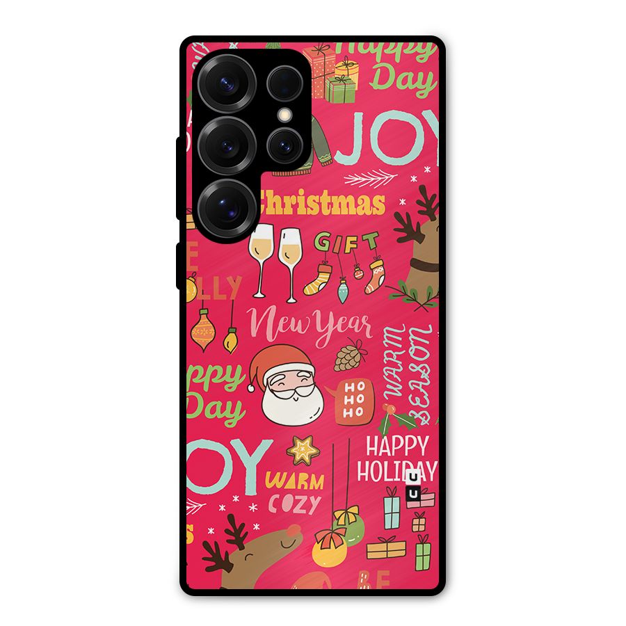 Christmas Joy Happy Day Metal Back Case for Galaxy S25 Ultra