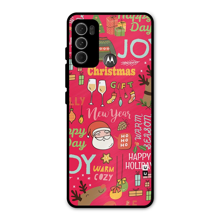 Christmas Joy Happy Day Metal Back Case for Moto G60