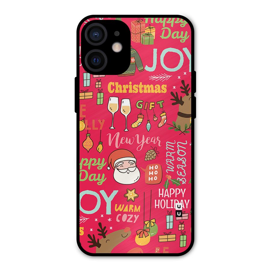 Christmas Joy Happy Day Metal Back Case for iPhone 12 Mini