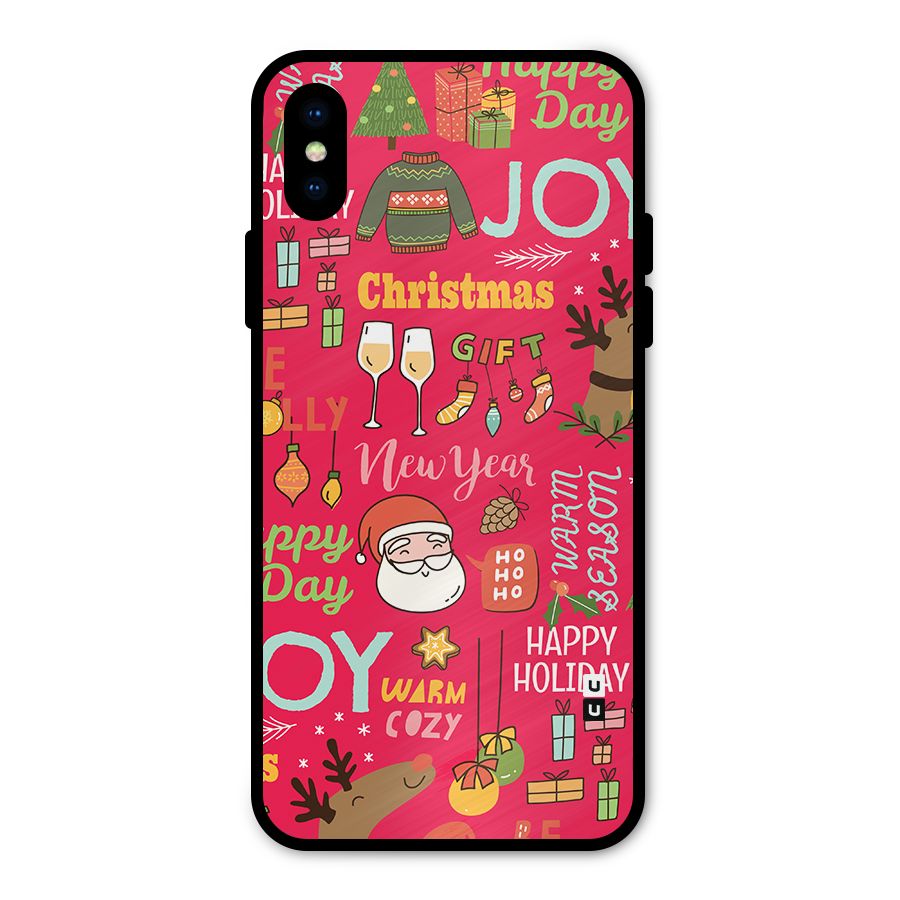 Christmas Joy Happy Day Metal Back Case for iPhone X