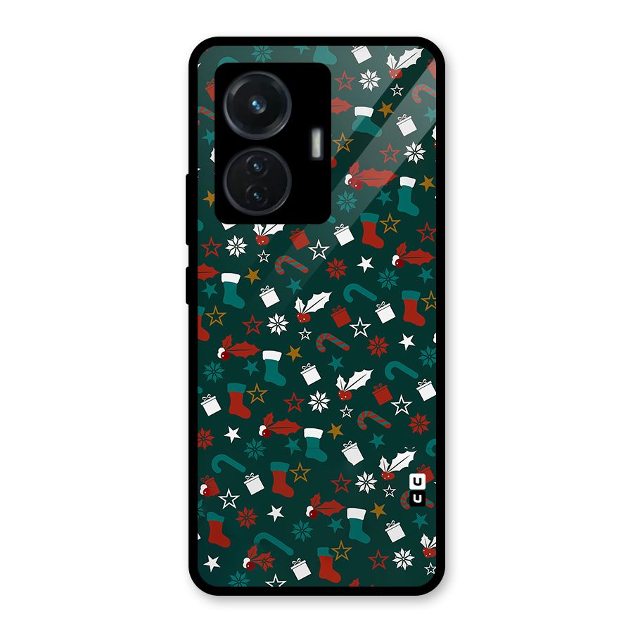 Christmas Pattern Design Glass Back Case for Vivo T1 44W