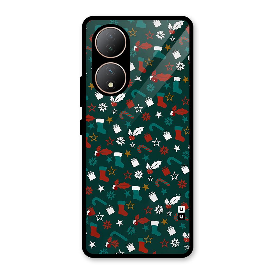 Christmas Pattern Design Glass Back Case for Vivo Y100A