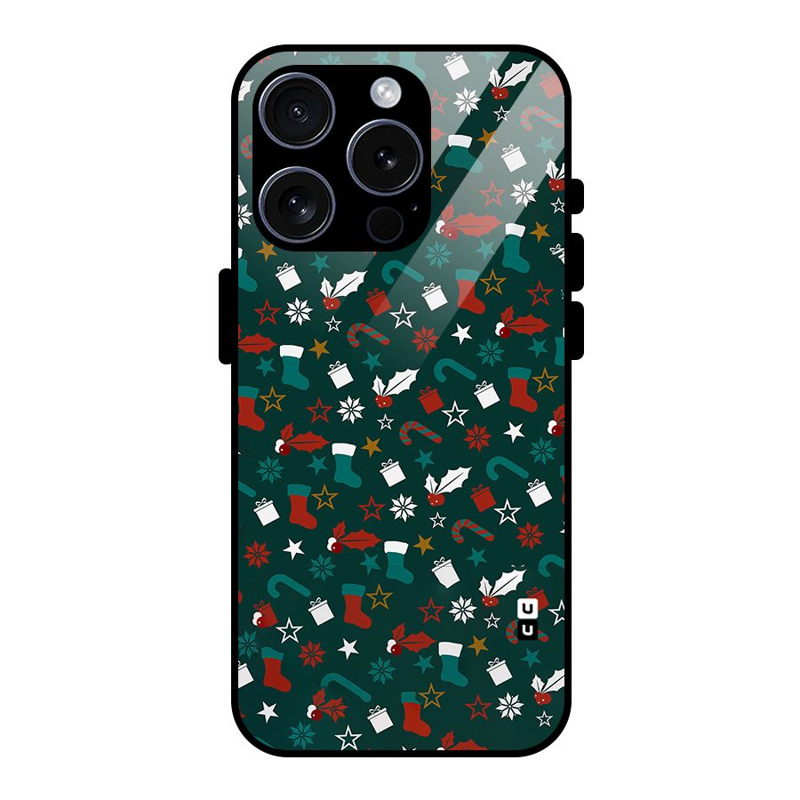 Christmas Pattern Design Glass Back Case for iPhone 15 Pro