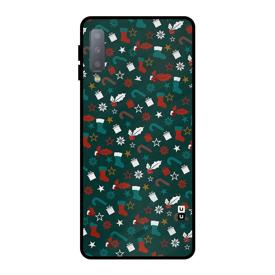 Christmas Pattern Design Metal Back Case for Galaxy A7 (2018)
