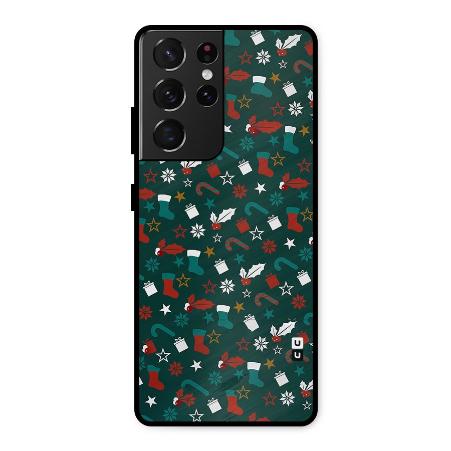 Christmas Pattern Design Metal Back Case for Galaxy S21 Ultra 5G