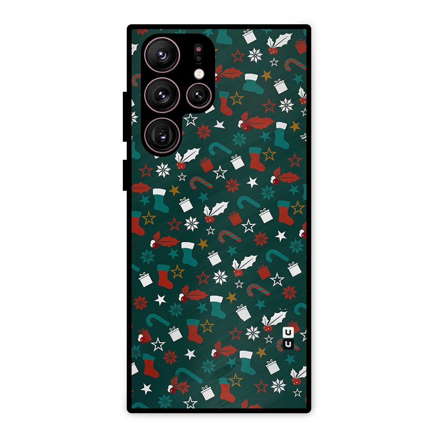 Christmas Pattern Design Metal Back Case for Galaxy S22 Ultra 5G