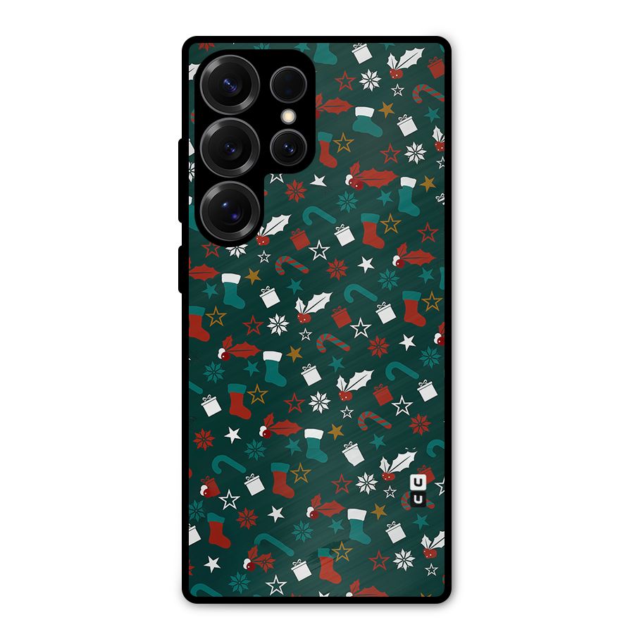 Christmas Pattern Design Metal Back Case for Galaxy S25 Ultra