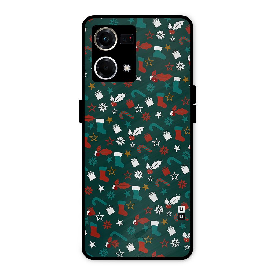Christmas Pattern Design Metal Back Case for Oppo F21 Pro 4G