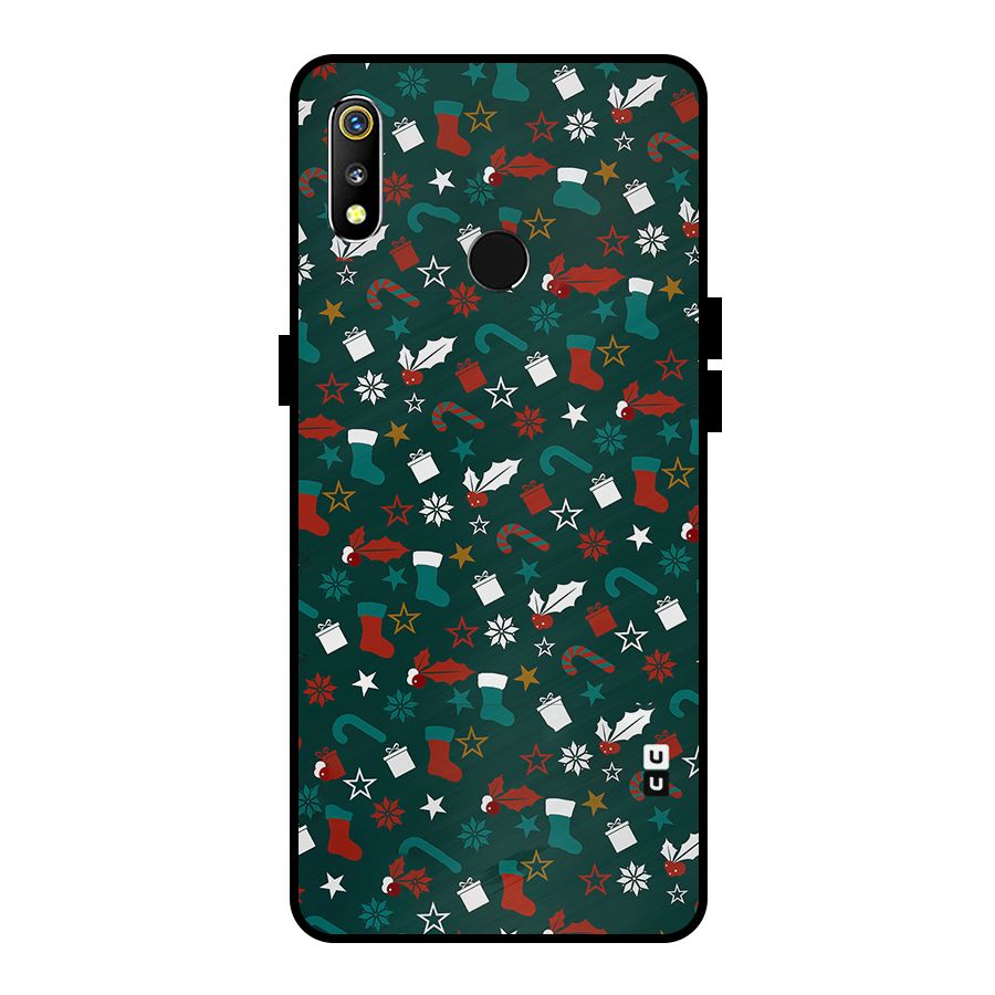 Christmas Pattern Design Metal Back Case for Realme 3