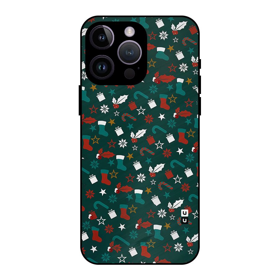 Christmas Pattern Design Metal Back Case for iPhone 14 Pro Max
