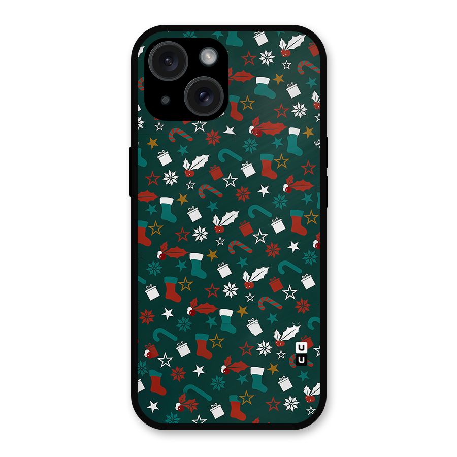 Christmas Pattern Design Metal Back Case for iPhone 15