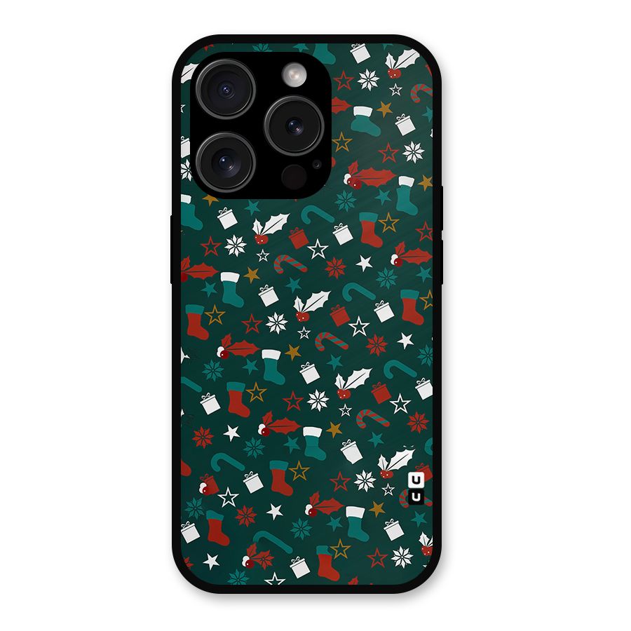 Christmas Pattern Design Metal Back Case for iPhone 15 Pro