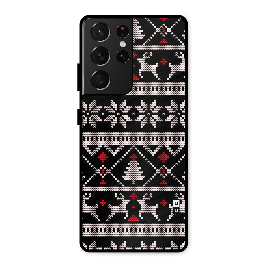 Christmas Seamless Aztec Metal Back Case for Galaxy S21 Ultra 5G