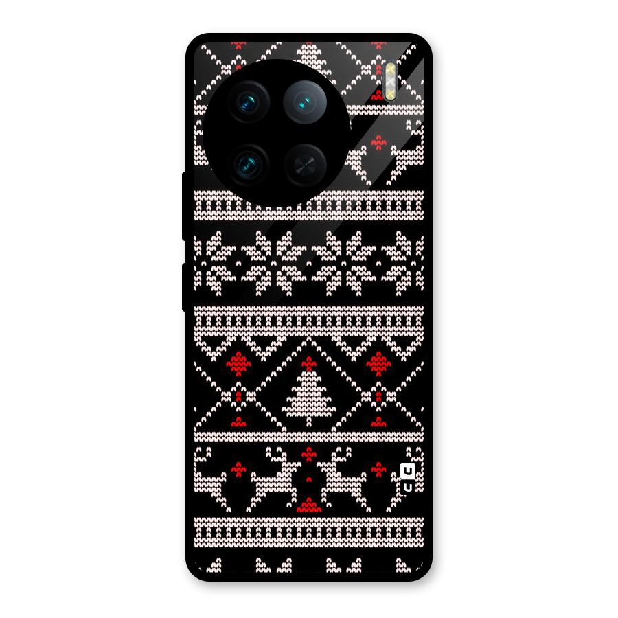 Christmas Seamless Aztec Pattern Glass Back Case for Vivo X90 Pro