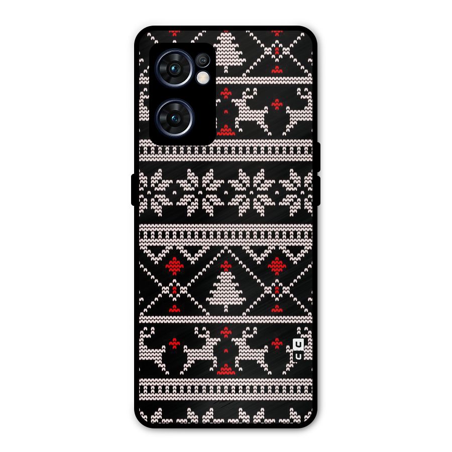 Christmas Seamless Aztec Pattern Metal Back Case for Oppo Reno7 5G