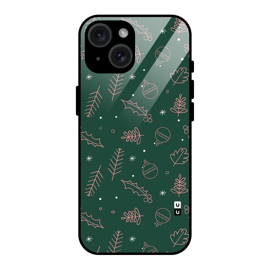 Christmas Season Leaves Glass Back Case for iPhone 15