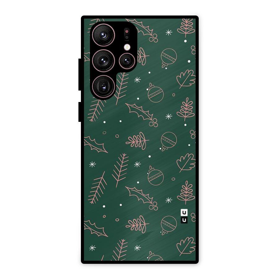 Christmas Season Leaves Metal Back Case for Galaxy S22 Ultra 5G