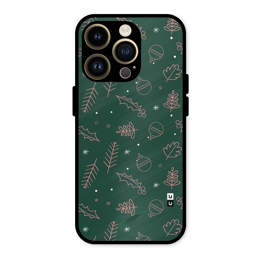 Christmas Season Leaves Metal Back Case for iPhone 14 Pro