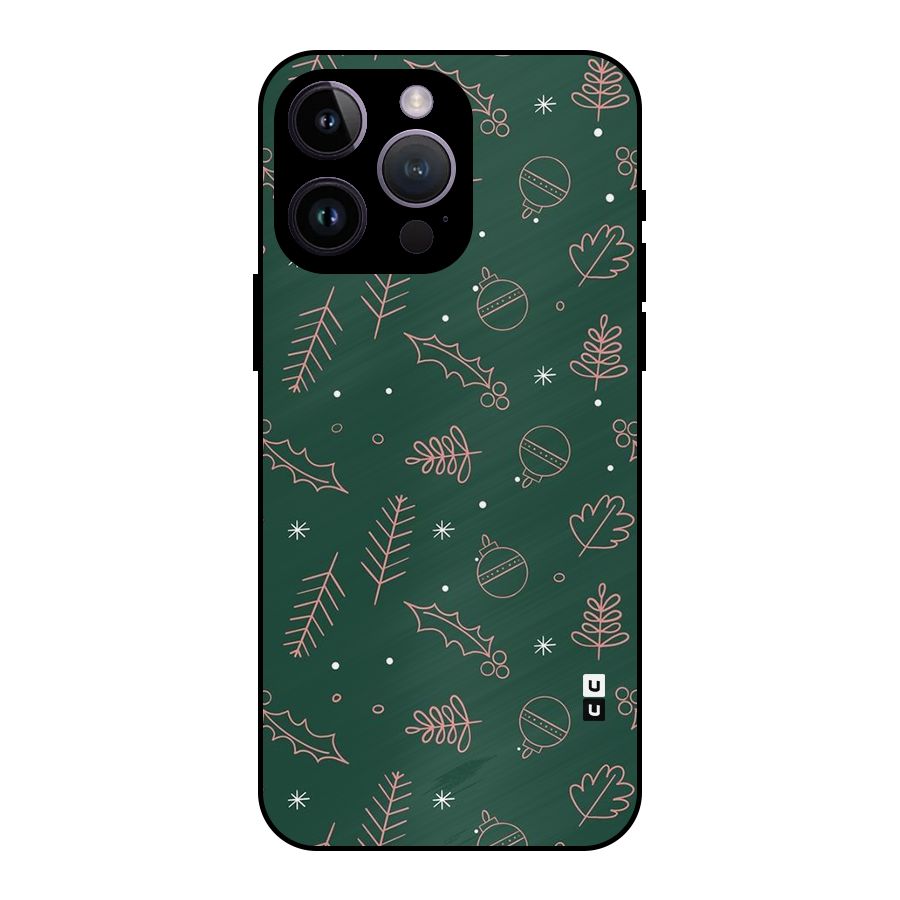 Christmas Season Leaves Metal Back Case for iPhone 14 Pro Max