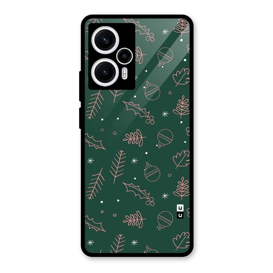 Christmas Vibes Leaves Glass Back Case for Poco F5