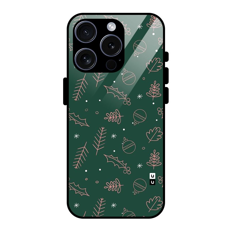 Christmas Vibes Leaves Glass Back Case for iPhone 15 Pro