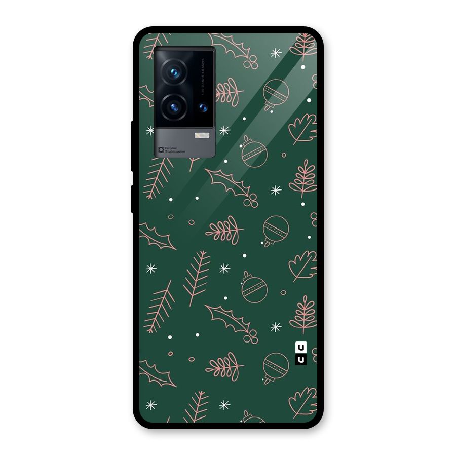 Christmas Vibes Leaves Glass Back Case for iQOO 9 5G