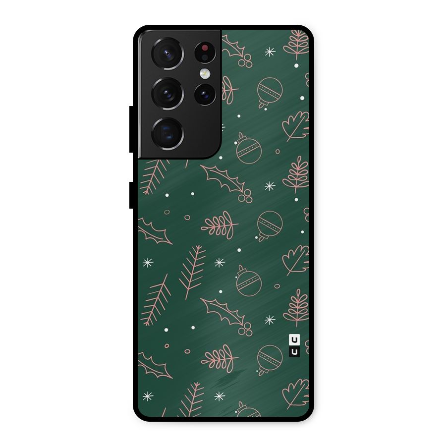 Christmas Vibes Leaves Metal Back Case for Galaxy S21 Ultra 5G