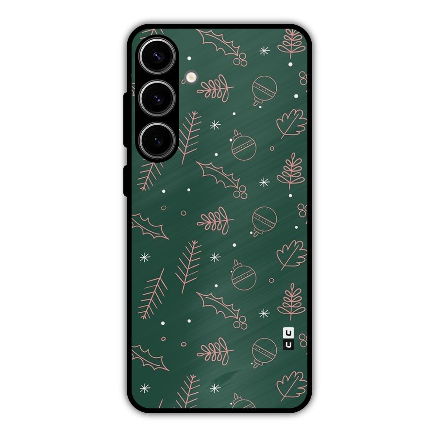 Christmas Vibes Leaves Metal Back Case for Galaxy S24 Plus