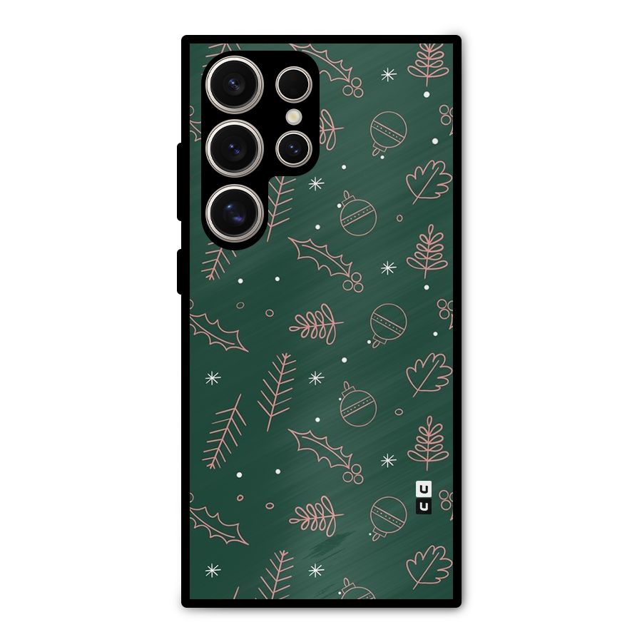 Christmas Vibes Leaves Metal Back Case for Galaxy S24 Ultra
