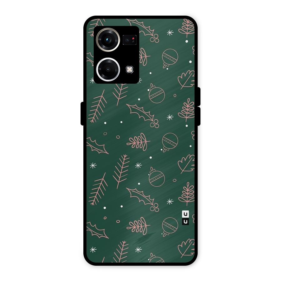 Christmas Vibes Leaves Metal Back Case for Oppo F21 Pro 4G