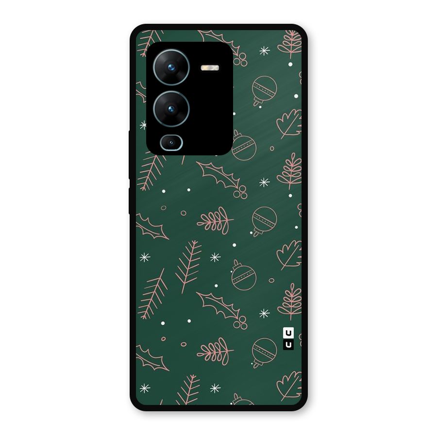 Christmas Vibes Leaves Metal Back Case for Vivo V25 Pro