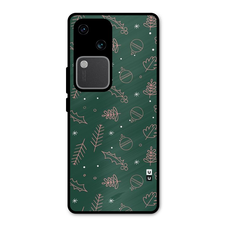 Christmas Vibes Leaves Metal Back Case for Vivo V30 Pro