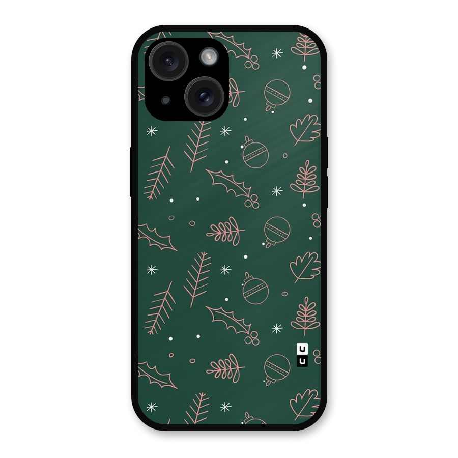 Christmas Vibes Leaves Metal Back Case for iPhone 15