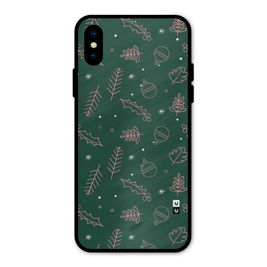 Christmas Vibes Leaves Metal Back Case for iPhone XS