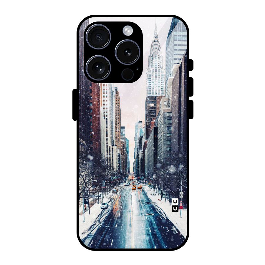 City Snow Glass Back Case for iPhone 15 Pro