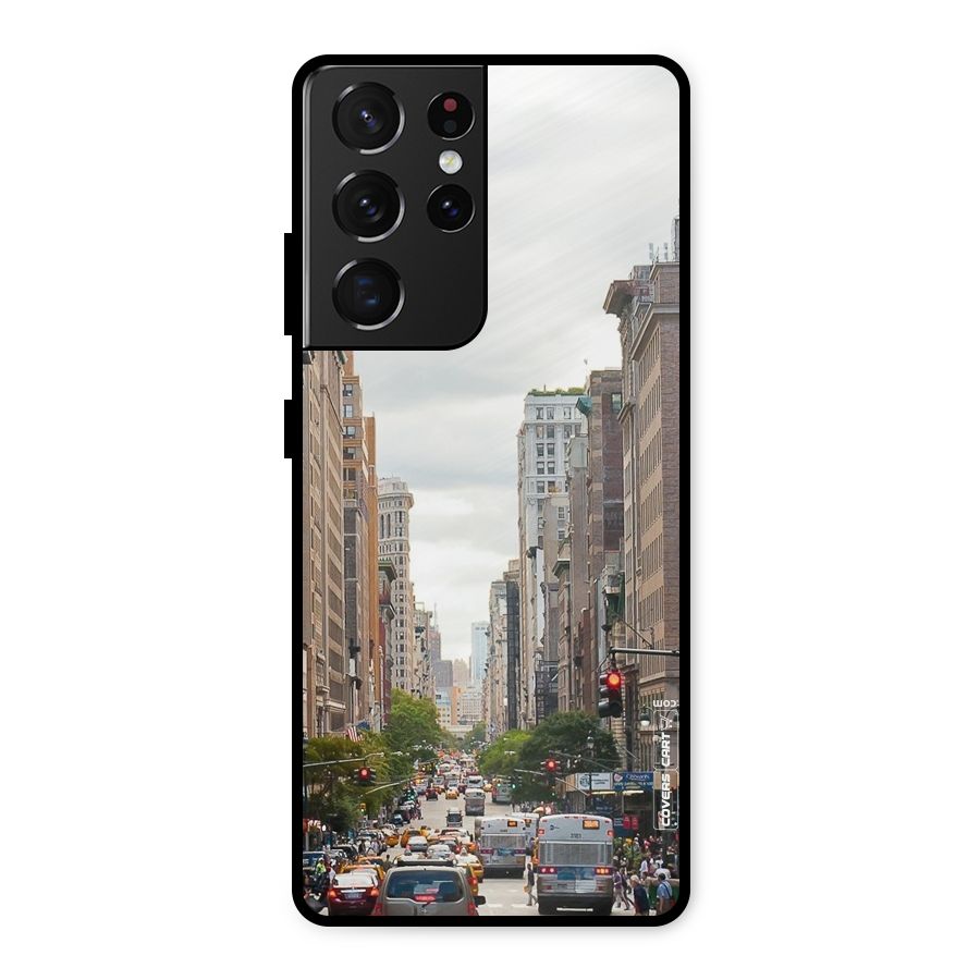 City Street View Metal Back Case for Galaxy S21 Ultra 5G