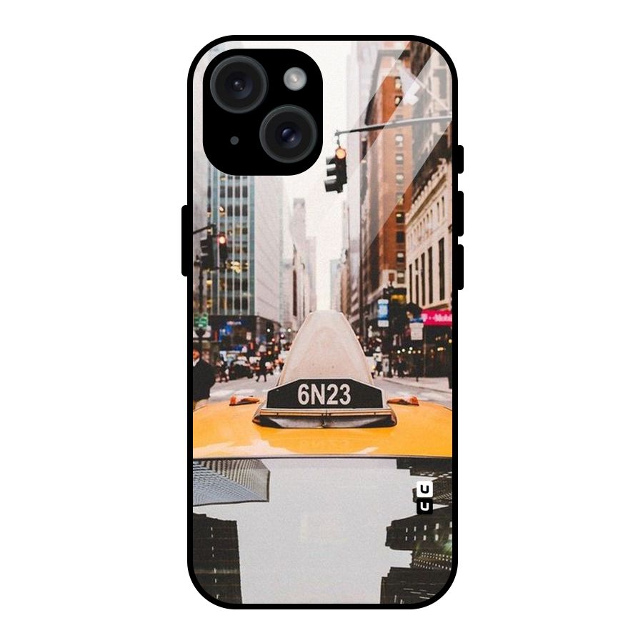City Taxi Glass Back Case for iPhone 15