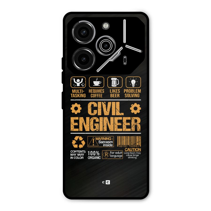 Civil Engineer Metal Back Case for Tecno Pova 6 Pro