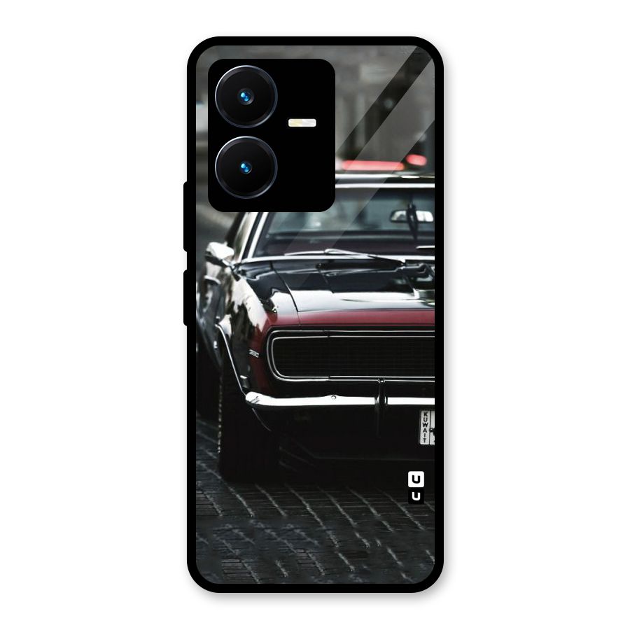 Class Vintage Car Glass Back Case for Vivo Y22s