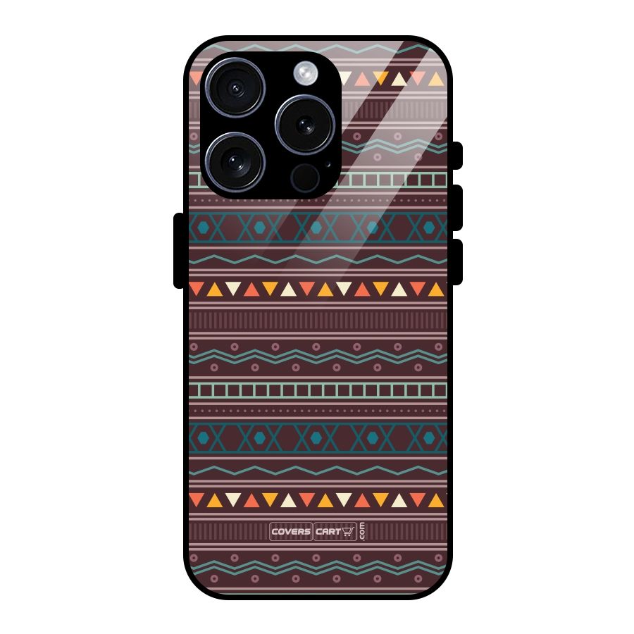 Classic Aztec Pattern Glass Back Case for iPhone 15 Pro