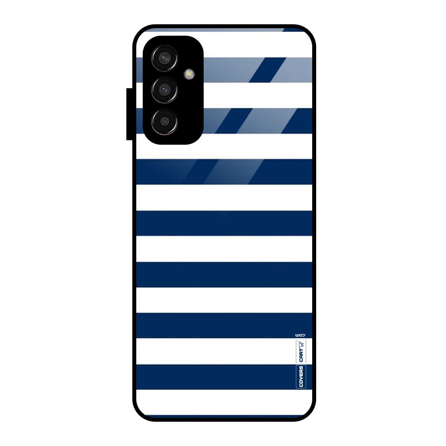 Classic Blue White Stripes Glass Back Case for Galaxy F13