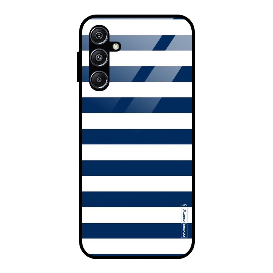 Classic Blue White Stripes Glass Back Case for Galaxy M34 5G