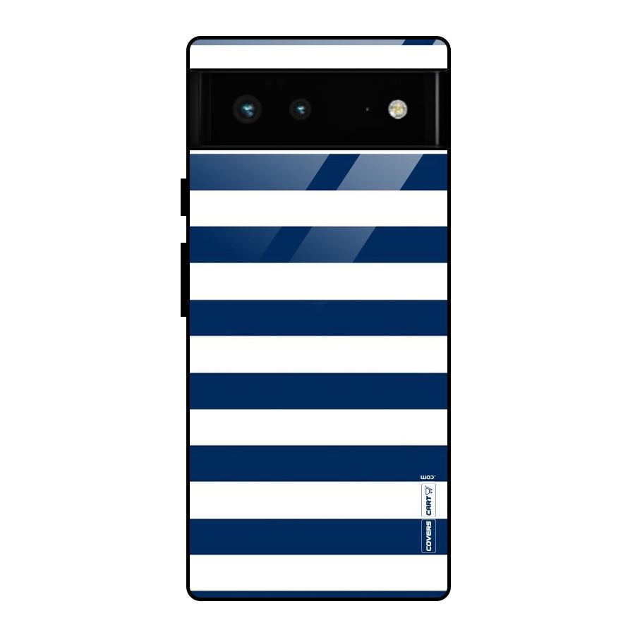 Classic Blue White Stripes Glass Back Case for Google Pixel 6
