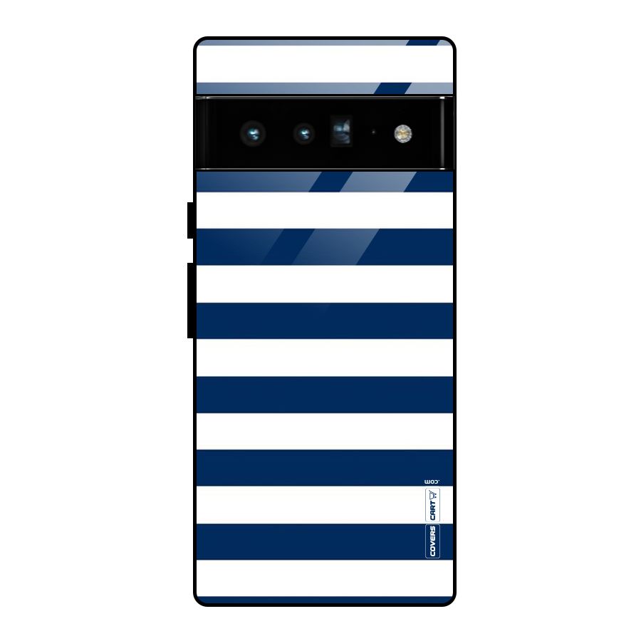 Classic Blue White Stripes Glass Back Case for Google Pixel 6 Pro