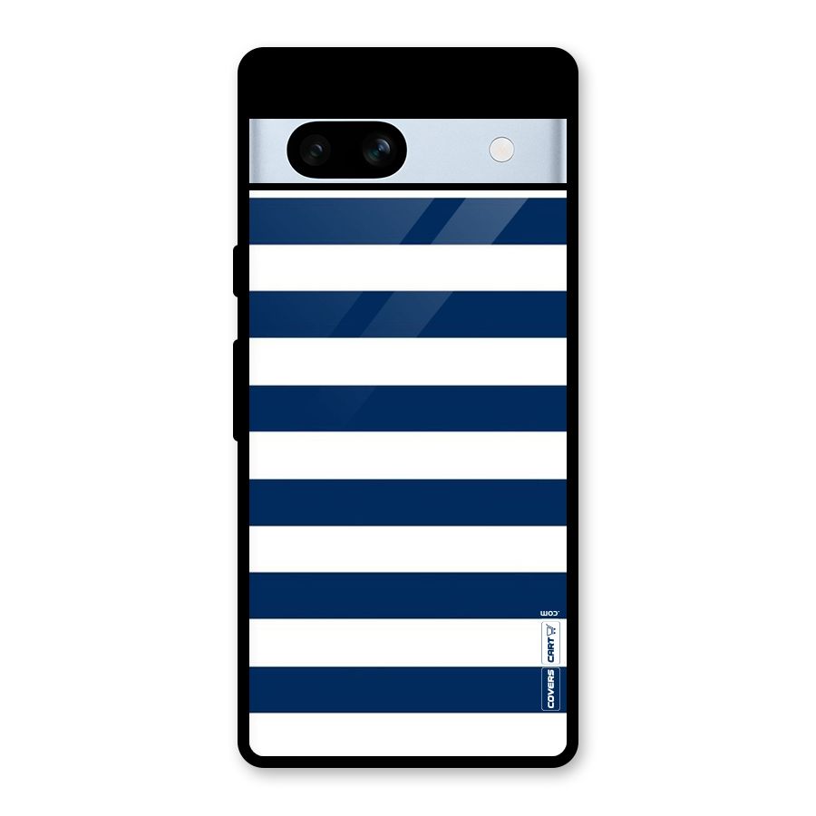 Classic Blue White Stripes Glass Back Case for Google Pixel 7a