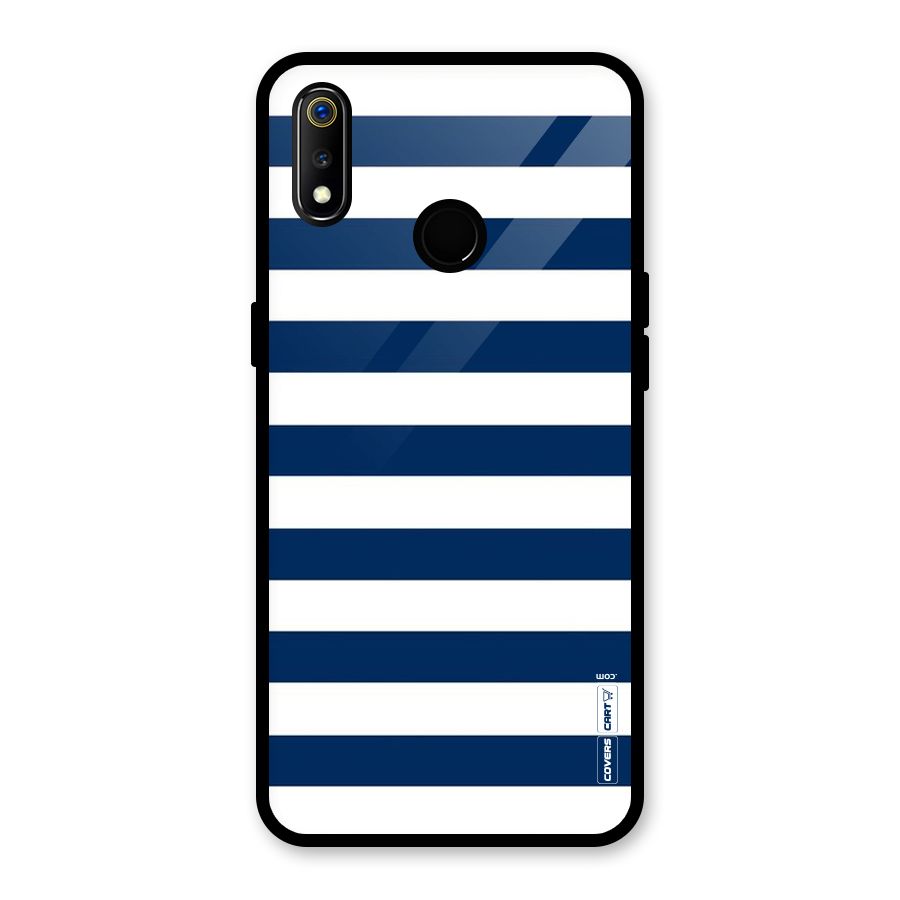 Classic Blue White Stripes Glass Back Case for Realme 3i