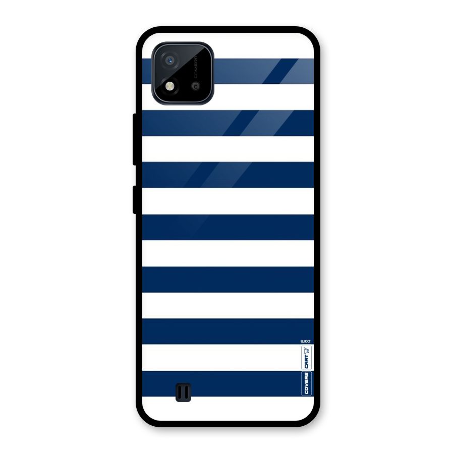 Classic Blue White Stripes Glass Back Case for Realme C11 2021