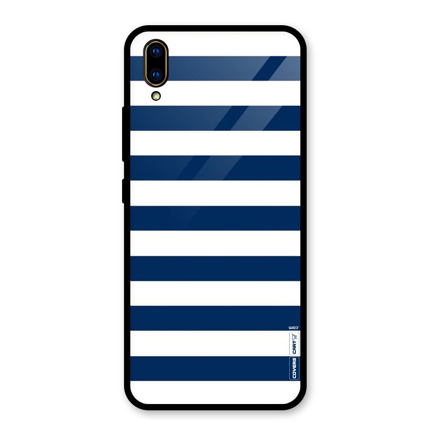 Classic Blue White Stripes Glass Back Case for Vivo V11 Pro